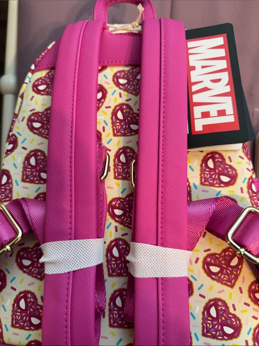 Loungefly Marvel Pink Spider-Donut Kids Mini Backpack and wallet